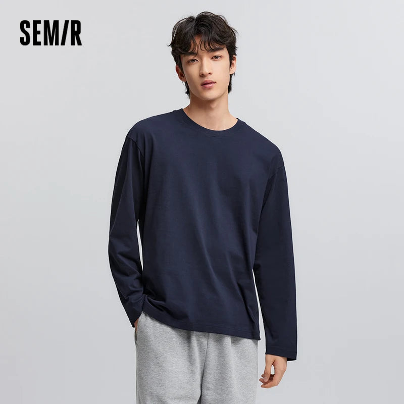 Semir Long Sleeve T-Shirt Men Pure Cotton Inner Layer 2025 Spring New Basic Top Solid Color Basic Versatile Couple Style