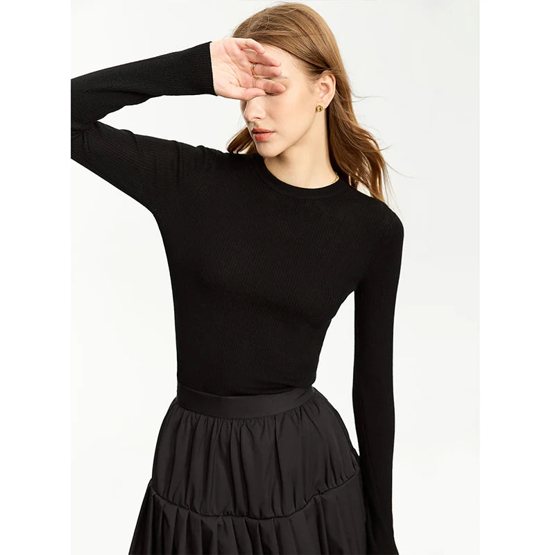 AMII Minimalism Sweater for Women 2026 Winter New Simple Slim Fit High Elastic Turtleneck Warm Solid Pullovers Female 12323075
