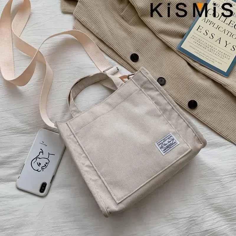 Fashionable Corduroy Shoulder Bag for Women Large Capacity Handbag Portable Small Square Crossbody Bag Trendy Style