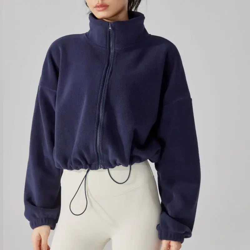 New Autumn Winter Clothes Warm High Waist Casual Sports Yoga Coat Fleece Fitness Short Jacket Slim Lady Zip Up Sweatshirt Women