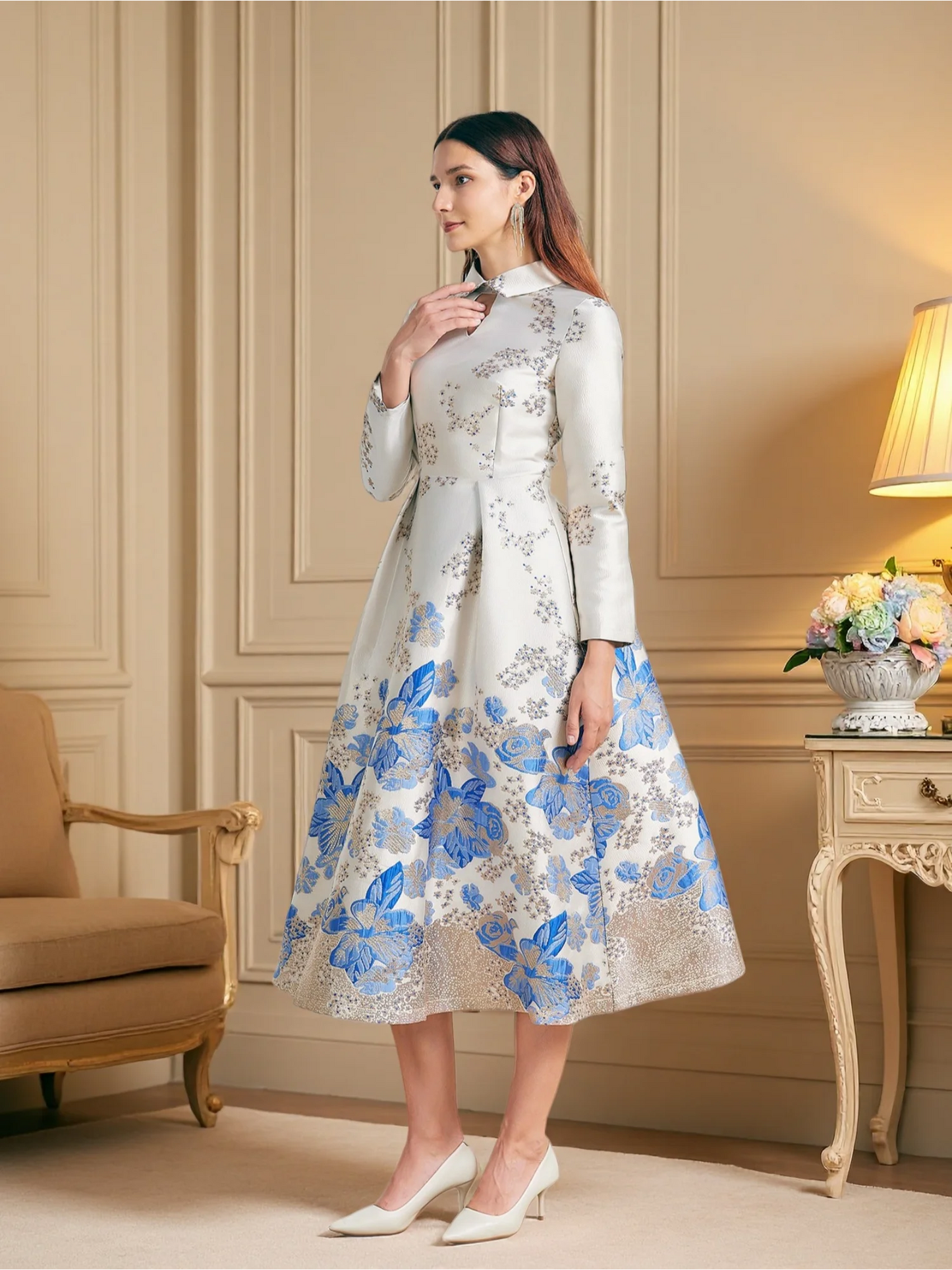 DEVCHATA Women Luxury Long Maxi Jacquard Dresses Flower Party Prom Gown Fashion New Arrival Evening Vestido