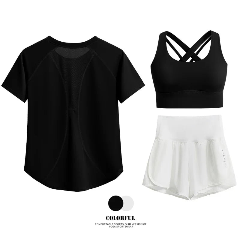 DRUR Women 2pcs/3pcs Yoga Set Summer Lightweight Breathable Loose Sportswear Outfit 2 Piece Fitness Tops Shorts Running Suit New