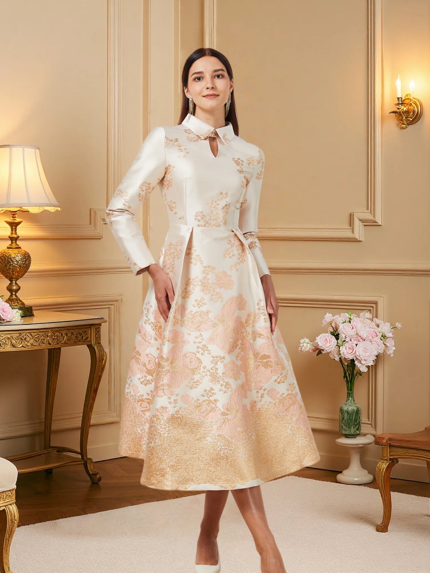 DEVCHATA Women Luxury Long Maxi Jacquard Dresses Flower Party Prom Gown Fashion New Arrival Evening Vestido