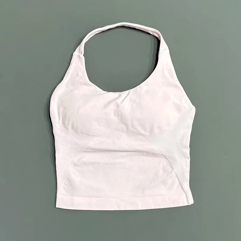 HISTELLO Impact Halter Top Seamless Longline Strappy Gym Tank Top Women Yoga Clothing Workout Fitness Sportswear Pilates Vest