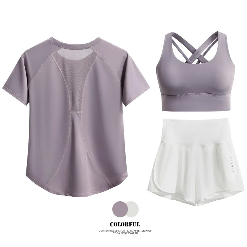 DRUR Women 2pcs/3pcs Yoga Set Summer Lightweight Breathable Loose Sportswear Outfit 2 Piece Fitness Tops Shorts Running Suit New