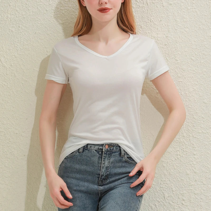 2026 Short T-Shirts Summer Women's Short Sleeve Round Neck Casual Blouse Shirts Solid Color Tops  Black / White