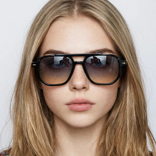 Fashionable square double-barrier sunglasses for men and women, for driving and sun protection