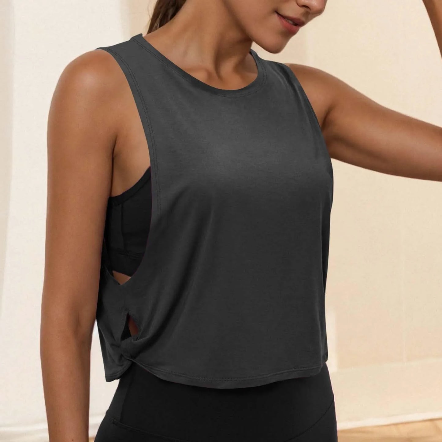 Women Sleeveless Yoga Tops Running Short Tank Crop Top Athletic Vest Breathable Blouse Cover Up Gym Workout Cool T-Shirt