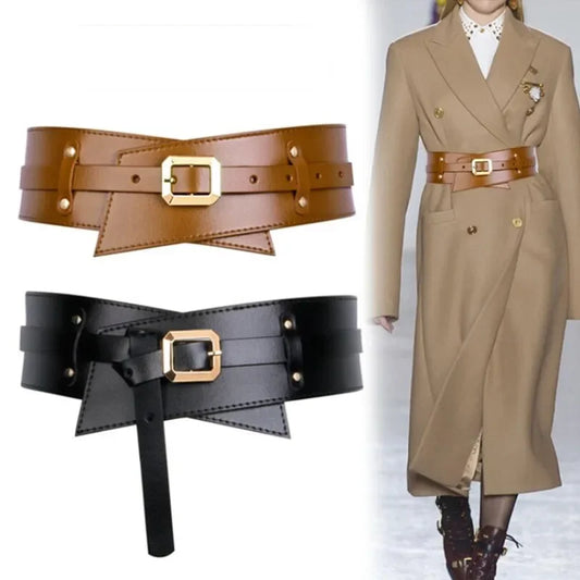 Women's Designer Runway New Fashion Genuine Leather cummerbunds Female Dress Corsets Waistband Belts Decoration Wide Belt