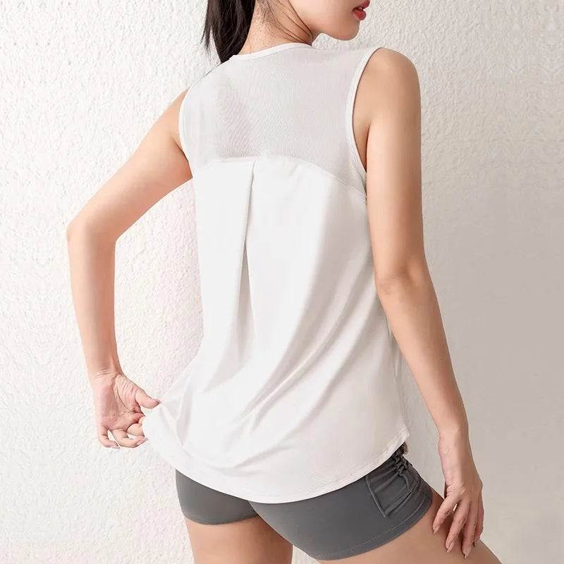 Women's Loose Quick-Dry Sports Tank Top New Yoga Training Vest Sleeveless Fitness Summer Top Running Exercise Cover-Up
