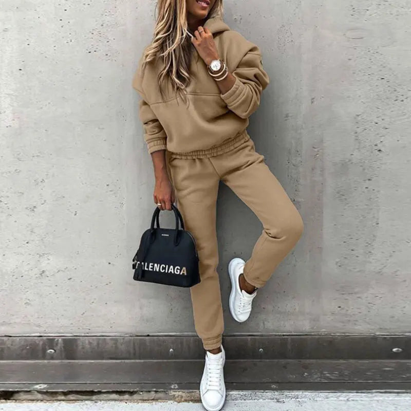 Winter Tracksuit Women Two Piece Set - Oversized Hoodie Sweatpants Solid Color Sportswear Suit |Casual Sweatshirt Trouser Set