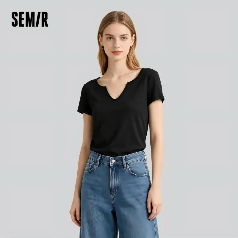 Semir Womens Tshirt 2026 Short Slim Cotton Linen Solid Regular Shoulder Elegant Casual Soft