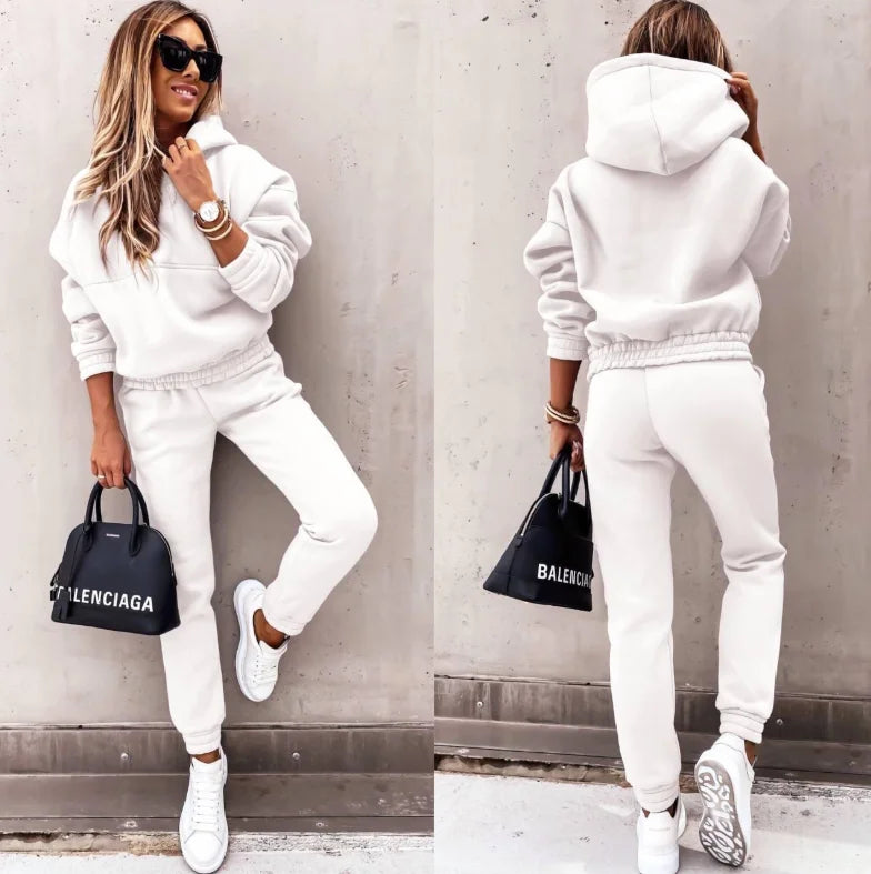 Winter Tracksuit Women Two Piece Set - Oversized Hoodie Sweatpants Solid Color Sportswear Suit |Casual Sweatshirt Trouser Set