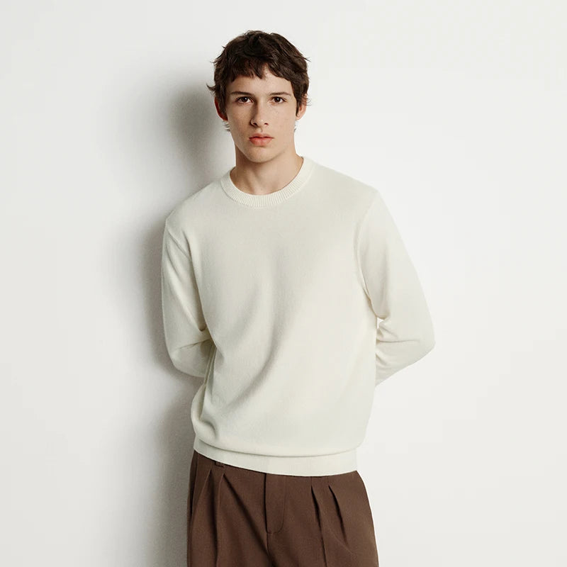 Semir Knitted Sweater Men Winter Cashmere Blend Heat-Generating Anti-Bacterial New Basic Crew Neck Black Base Layer
