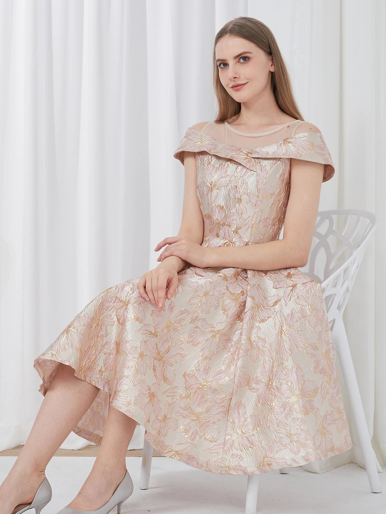 DEVCHATA Luxury New Short Evening Dress Women Jacquard Patchwork Embroidery Party Dress Elegant A Line Floral Ball Gown Vestido