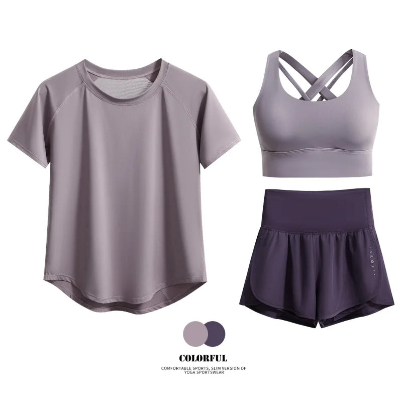 DRUR Women 2pcs/3pcs Yoga Set Summer Lightweight Breathable Loose Sportswear Outfit 2 Piece Fitness Tops Shorts Running Suit New