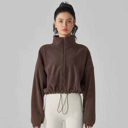 New Autumn Winter Clothes Warm High Waist Casual Sports Yoga Coat Fleece Fitness Short Jacket Slim Lady Zip Up Sweatshirt Women