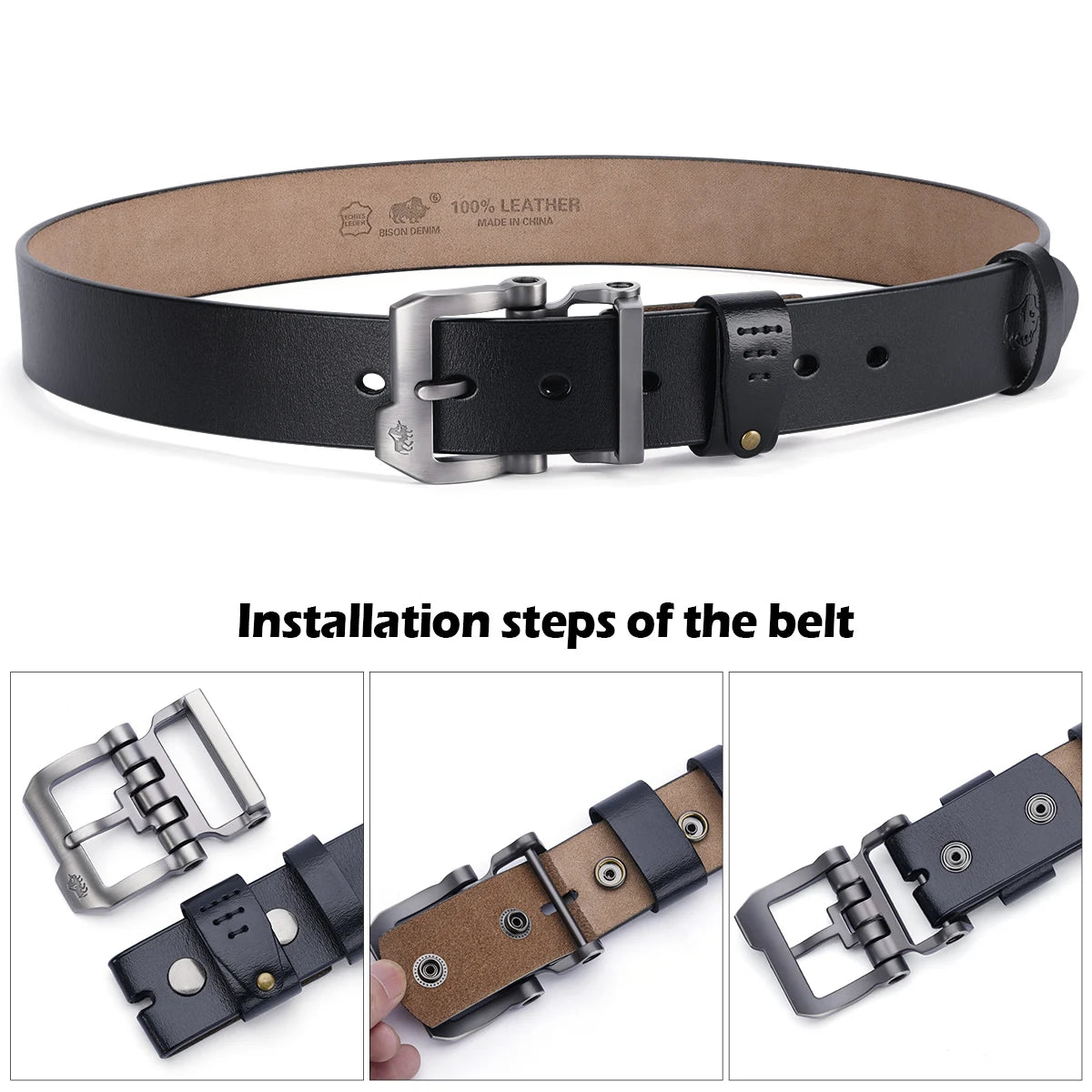 BISON DENIM Genuine Leather Belt For Men Gift Designer Jeans Belts Men's High Quality Buckle Vintage Belts