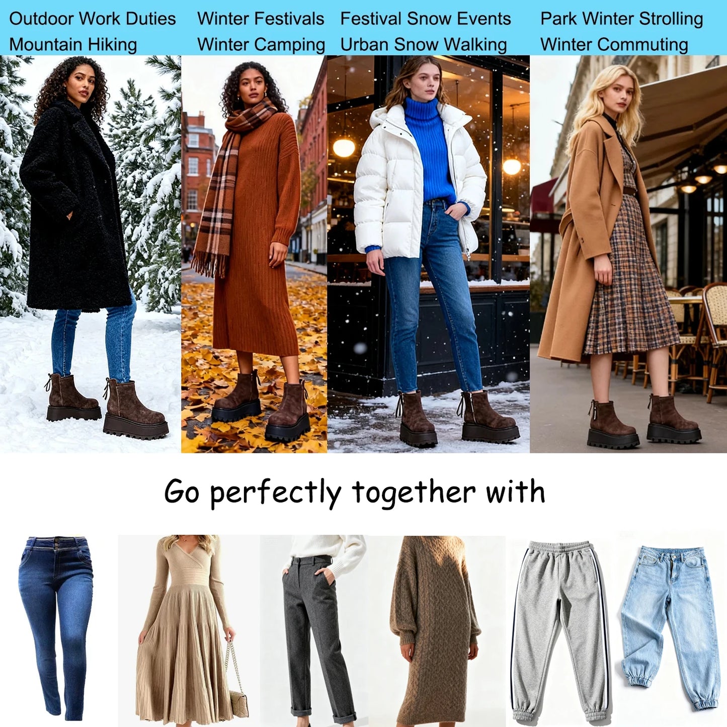 Fujin 7cm Suede Leather Snow Shoes Ankle Booties Platform Winter Boots Women Comfortable Non Slip Chelsea Boots Chunky Heel