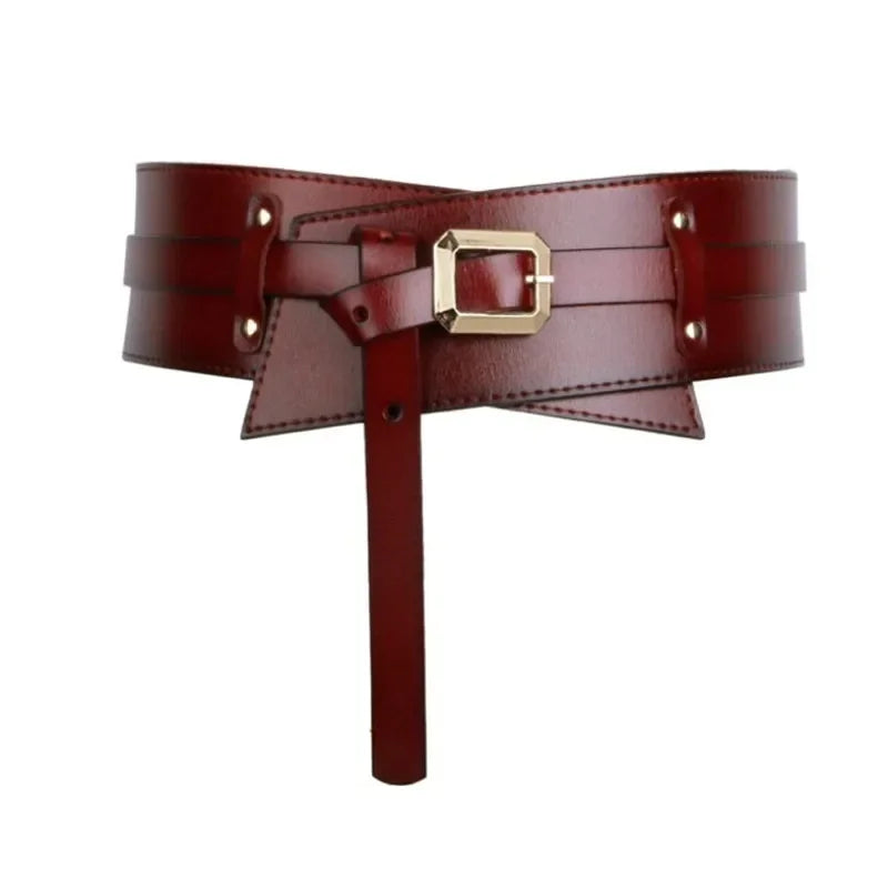 Women's Designer Runway New Fashion Genuine Leather cummerbunds Female Dress Corsets Waistband Belts Decoration Wide Belt