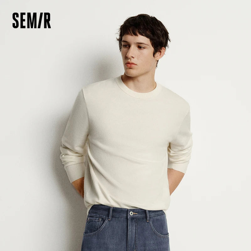 Semir Knitted Sweater Men Winter Cashmere Blend Heat-Generating Anti-Bacterial New Basic Crew Neck Black Base Layer