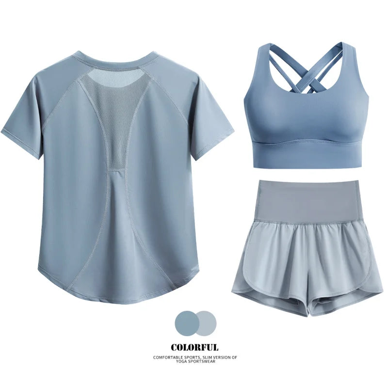 DRUR Women 2pcs/3pcs Yoga Set Summer Lightweight Breathable Loose Sportswear Outfit 2 Piece Fitness Tops Shorts Running Suit New
