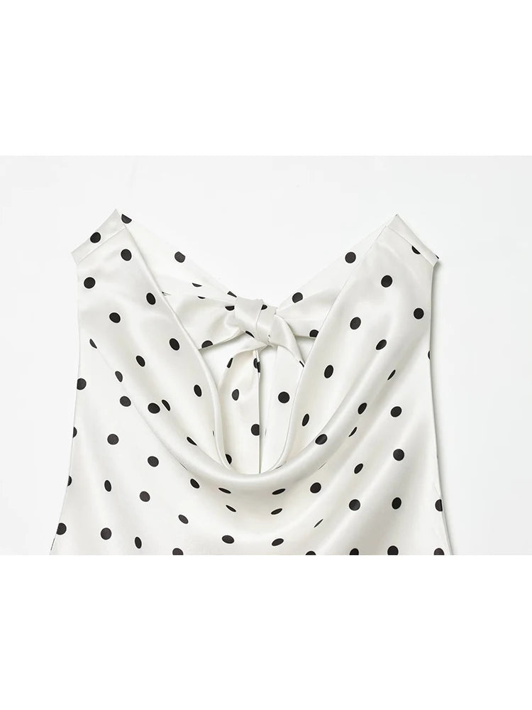 TFMLN Women's Polka Dot Print Halter Neck Top Sexy Off Shoulder Chic Dot Patterned Holiday Style Vest Summer Fashion Outfit