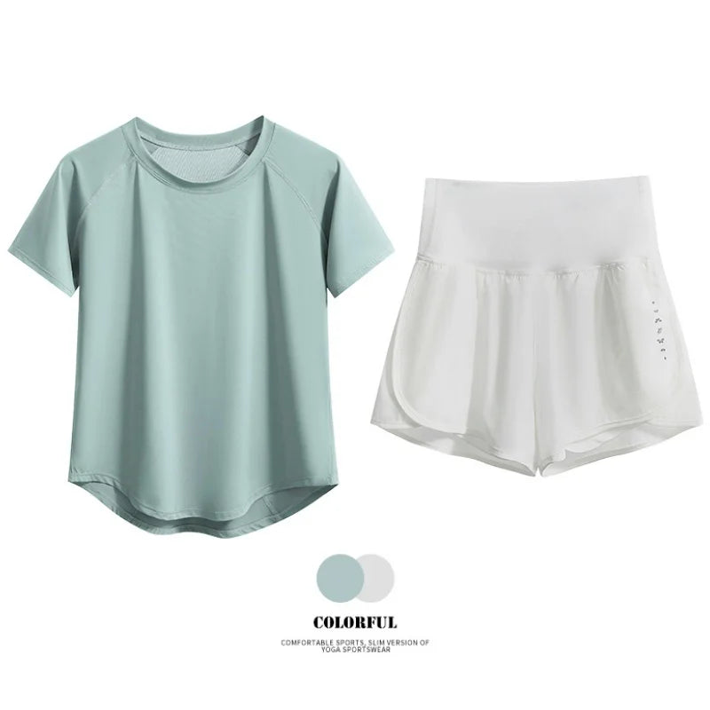DRUR Women 2pcs/3pcs Yoga Set Summer Lightweight Breathable Loose Sportswear Outfit 2 Piece Fitness Tops Shorts Running Suit New