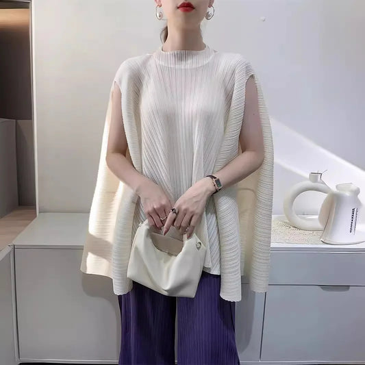 Miyake Pleated Plus Size T-shirt Niche Design Sense Tops Women 2025 Summer High-end Loose Pleated Short-sleeved T-shirt Women