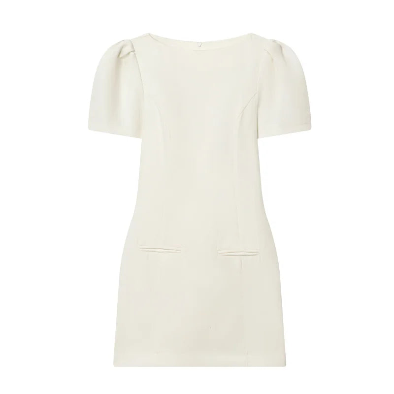 ETJ women's new products are elegant and stylish Short dress with a boat neck and short sleeves with pleats  black dress
