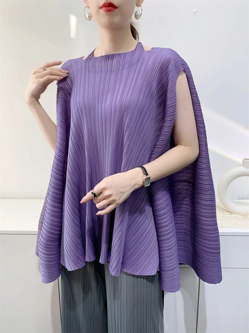 Miyake Pleated Plus Size T-shirt Niche Design Sense Tops Women 2025 Summer High-end Loose Pleated Short-sleeved T-shirt Women
