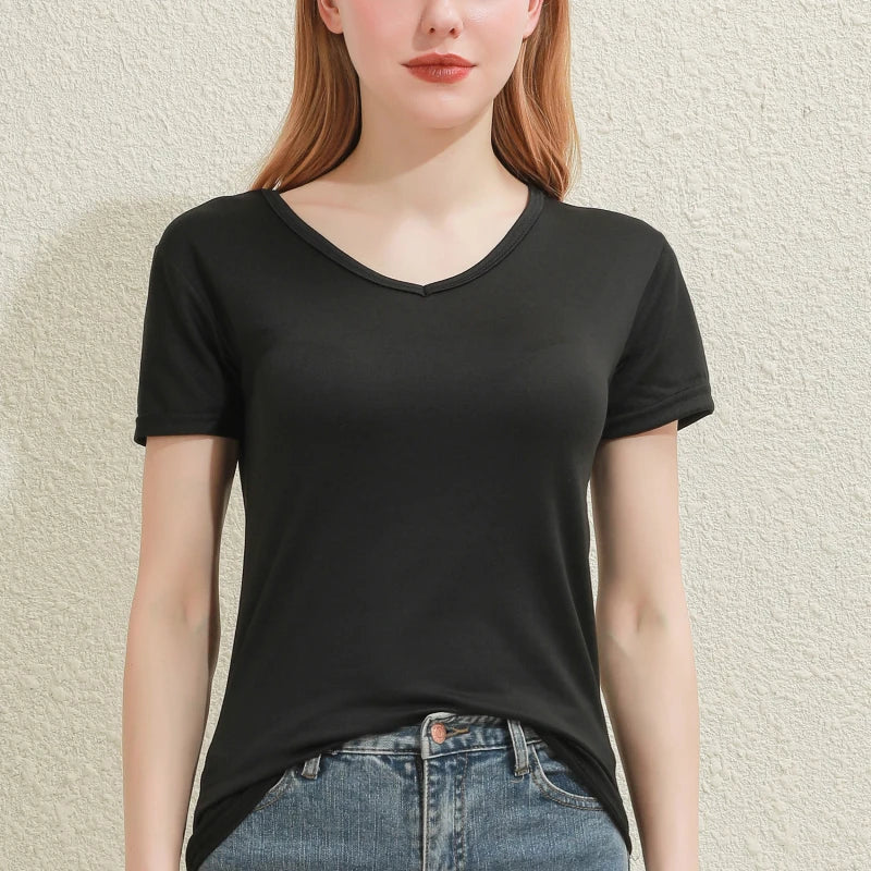 2026 Short T-Shirts Summer Women's Short Sleeve Round Neck Casual Blouse Shirts Solid Color Tops  Black / White