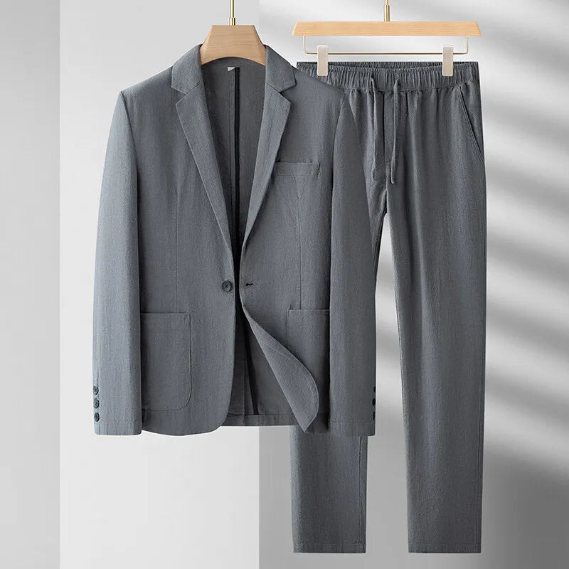 Spring and Summer Men's Linen Suit Set Luxury Thin Casual Cotton Linen Suit Two Piece Set High Quality Fabric