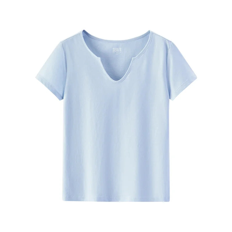 Semir Womens Tshirt 2026 Short Slim Cotton Linen Solid Regular Shoulder Elegant Casual Soft