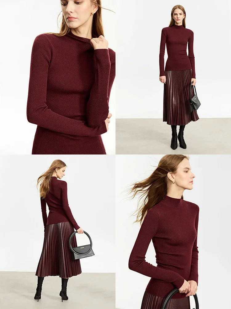 AMII Minimalism Sweater for Women 2026 Winter New Simple Slim Fit High Elastic Turtleneck Warm Solid Pullovers Female 12323075