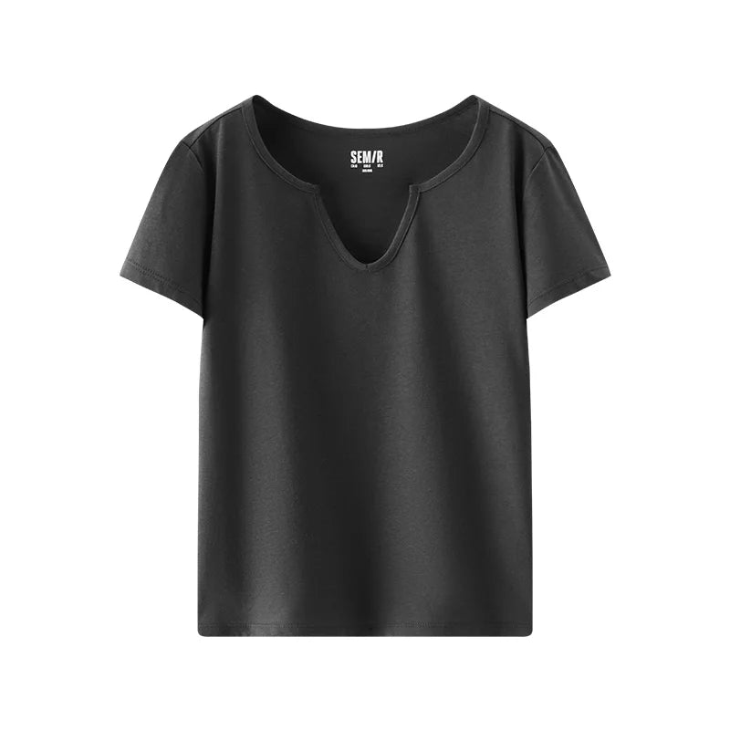 Semir Womens Tshirt 2026 Short Slim Cotton Linen Solid Regular Shoulder Elegant Casual Soft