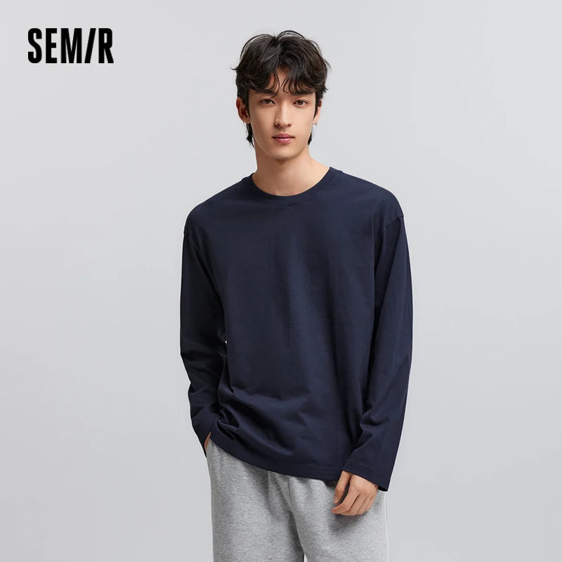 Semir Long Sleeve T-Shirt Men Pure Cotton Inner Layer 2025 Spring New Basic Top Solid Color Basic Versatile Couple Style