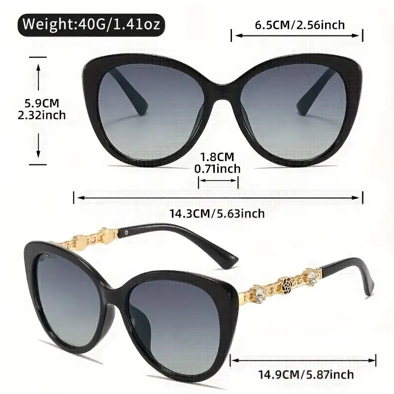 LINFEMAND Cat's Eye Unique Flower Water Diamond Decorative Sunglasses UV400 Women's Party Dinner Trendy Accessories Holiday Gift