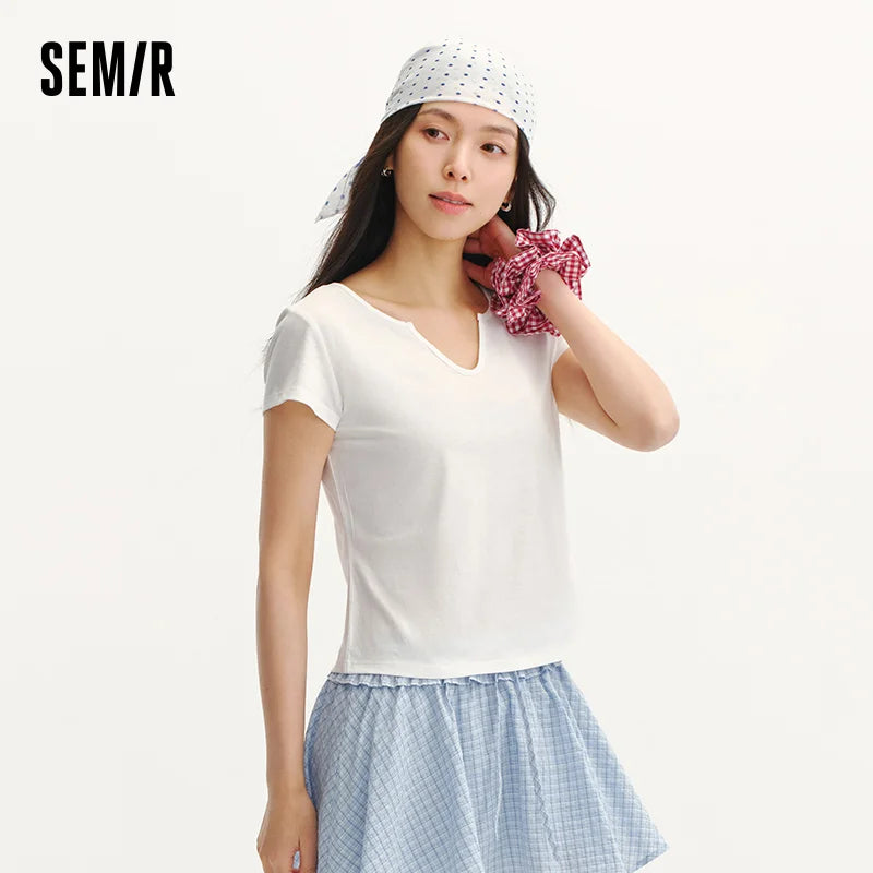 Semir Womens Tshirt 2026 Short Slim Cotton Linen Solid Regular Shoulder Elegant Casual Soft