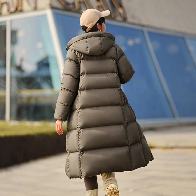 Semir Down Jacket Women Long Length Waterproof Coat 2025 Fashion Winter New Loose Hooded Coat Simple Down Jacket Woman