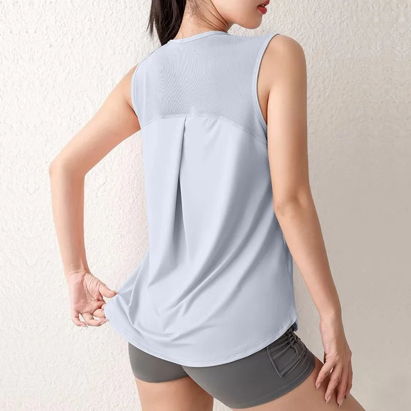 Women's Loose Quick-Dry Sports Tank Top New Yoga Training Vest Sleeveless Fitness Summer Top Running Exercise Cover-Up