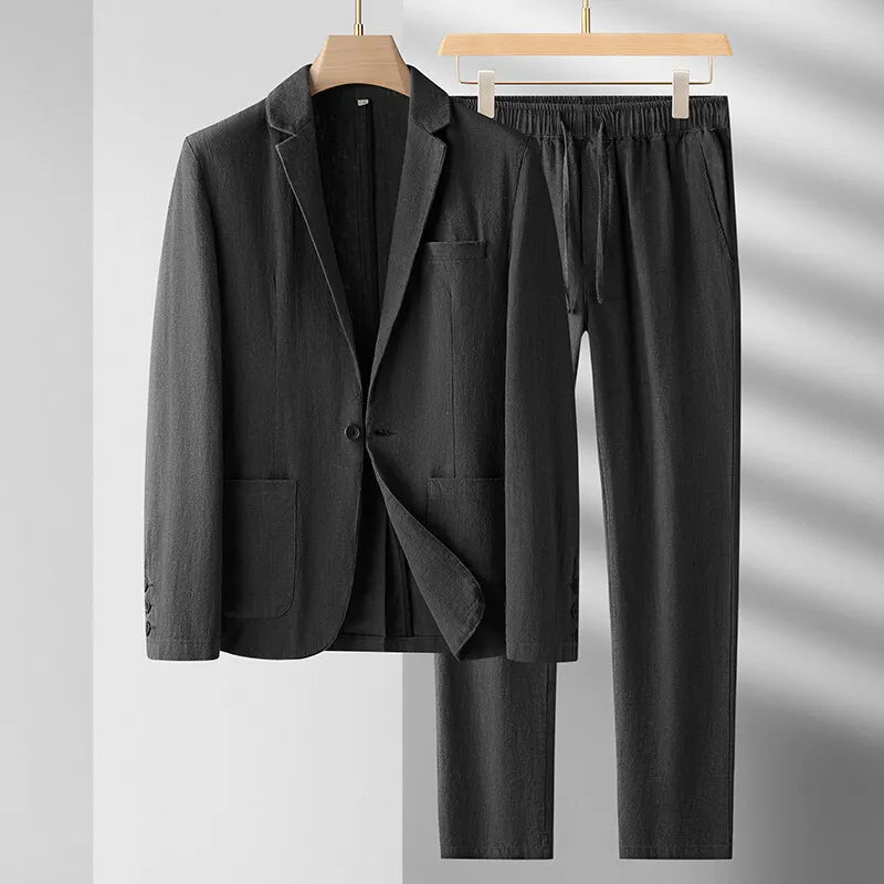 Spring and Summer Men's Linen Suit Set Luxury Thin Casual Cotton Linen Suit Two Piece Set High Quality Fabric
