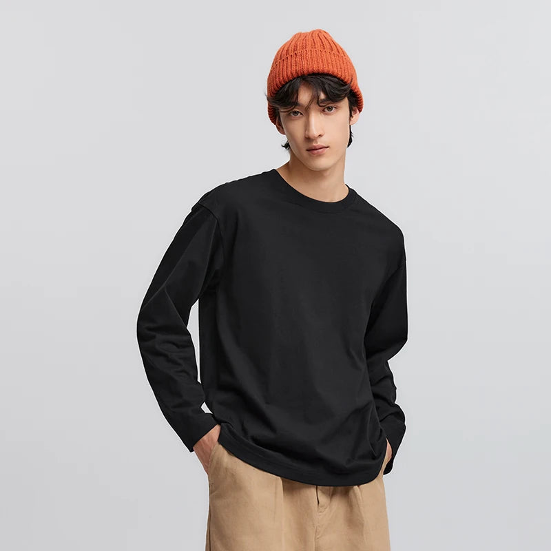 Semir Long Sleeve T-Shirt Men Pure Cotton Inner Layer 2025 Spring New Basic Top Solid Color Basic Versatile Couple Style