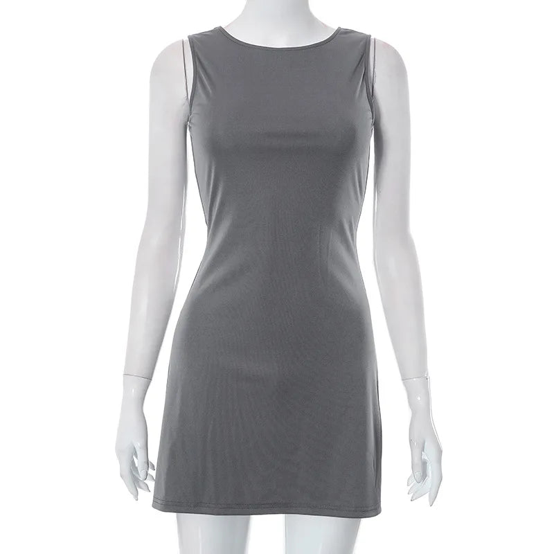 Woman Dress Sleeveless Knit Slim A-Line Female O-Neck Seveless Mini Dresses Sheath Summer Clothing Streetwear Y2K Qtraf2411