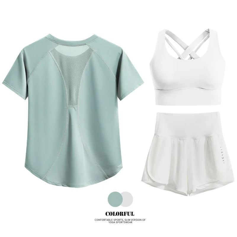 DRUR Women 2pcs/3pcs Yoga Set Summer Lightweight Breathable Loose Sportswear Outfit 2 Piece Fitness Tops Shorts Running Suit New