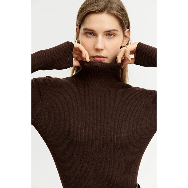 AMII Minimalism Sweater for Women 2026 Winter New Simple Slim Fit High Elastic Turtleneck Warm Solid Pullovers Female 12323075