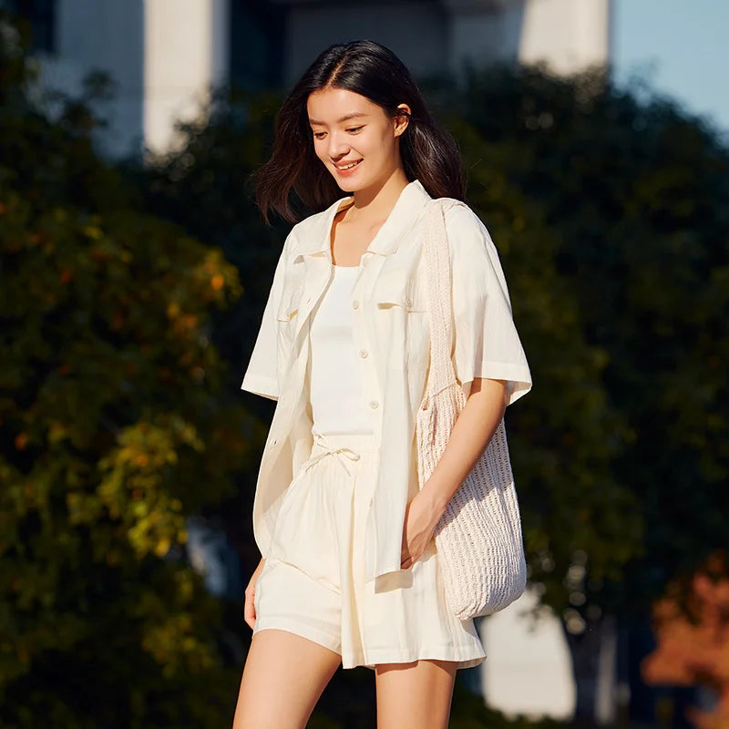 Semir Set Women Mid-long Style Top and Shorts New Summer Version Loose Textured Two-piece Set