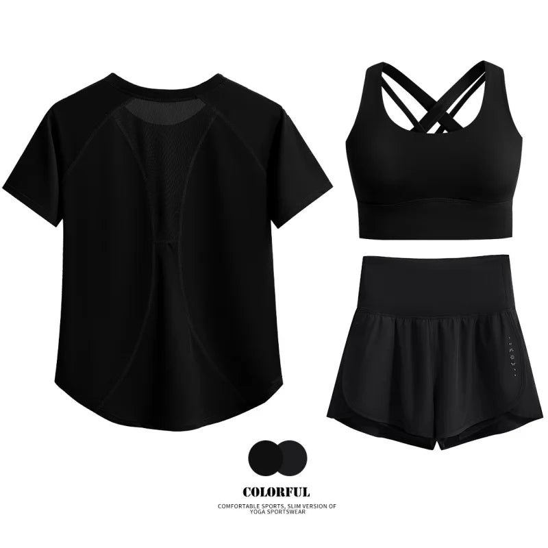 DRUR Women 2pcs/3pcs Yoga Set Summer Lightweight Breathable Loose Sportswear Outfit 2 Piece Fitness Tops Shorts Running Suit New