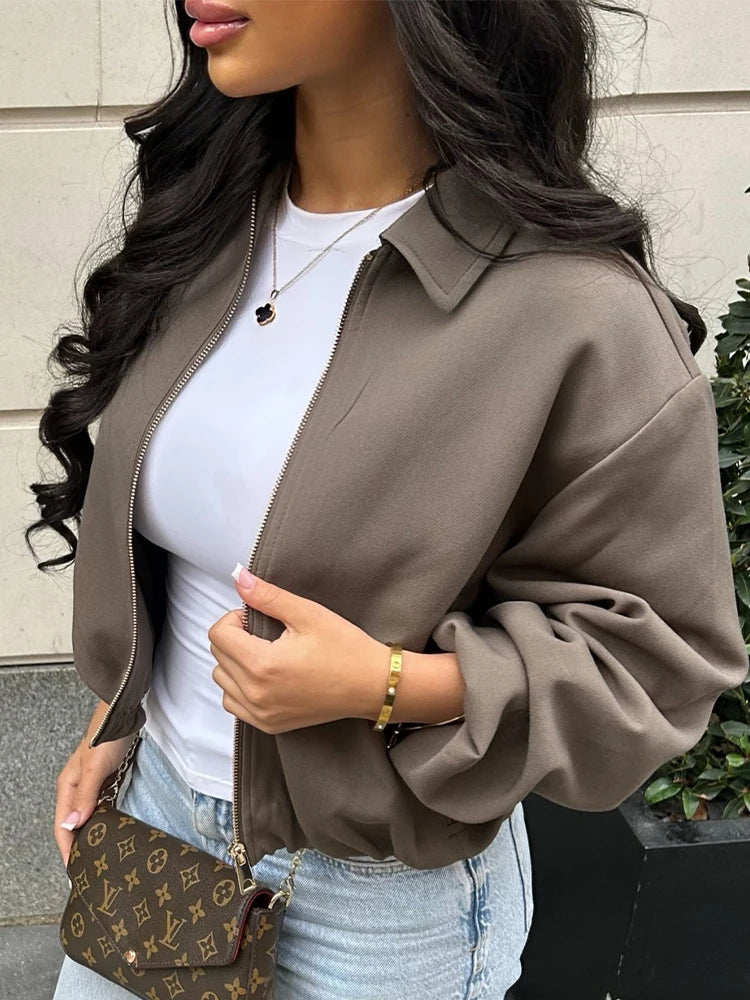 SLTNX Women's Bomber Jacket Zip Puffed Varsity Jackets for Women Cropped Demi-season Jacket for Women Coats New Outerwears