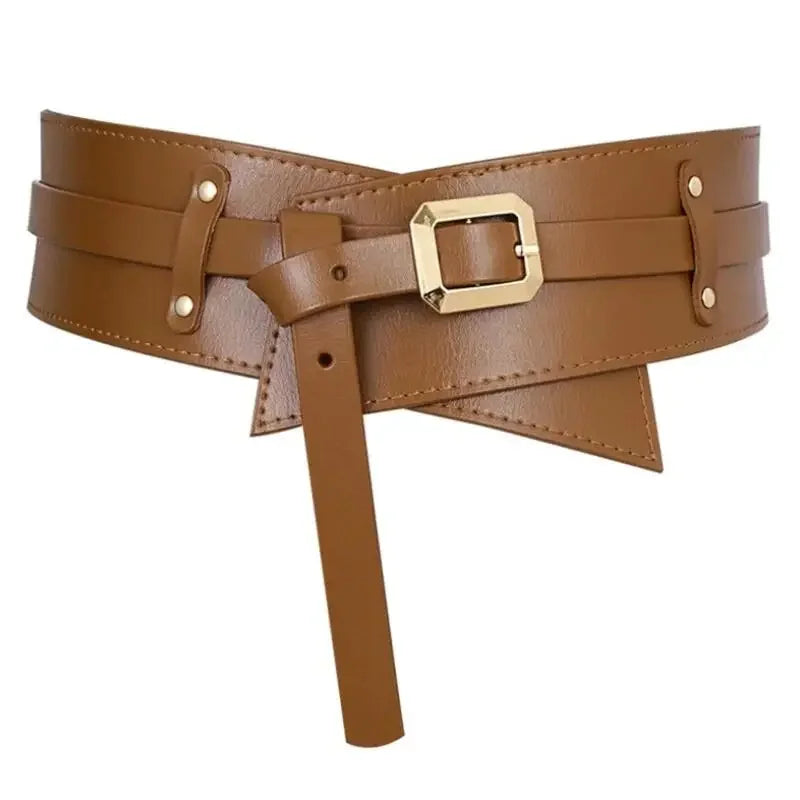 Women's Designer Runway New Fashion Genuine Leather cummerbunds Female Dress Corsets Waistband Belts Decoration Wide Belt